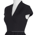 Belle Poque Nouvelle Arrivée Black Cap Sleeve V Neck Retro Cheap Vintage Robe BP000186-1